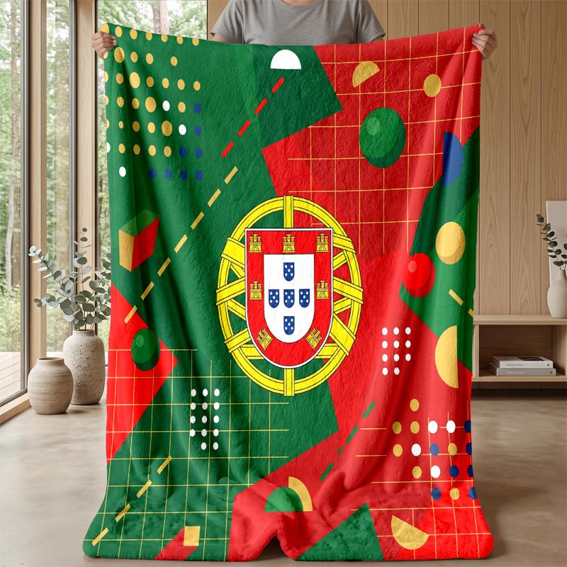 Portugal Football Printed Flannel Blanket Skin Friendly Warm Decorative Throw for Indoor Couch Bed Daily Use