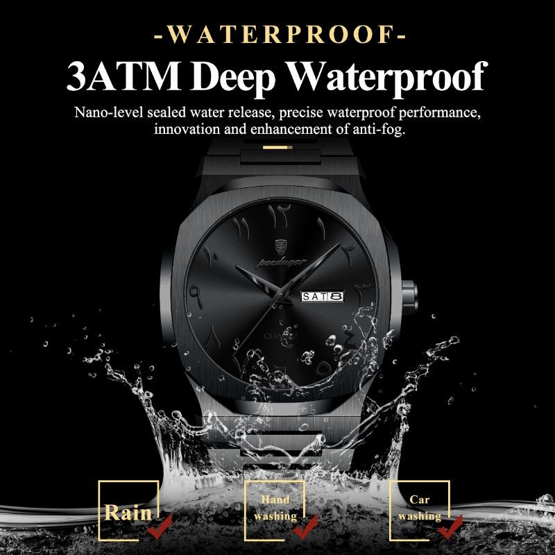 POEDAGAR Watch for Men Waterproof Luxury Week Calendar Wristwatch Quartz Stainless Steel Fashion Watches Male