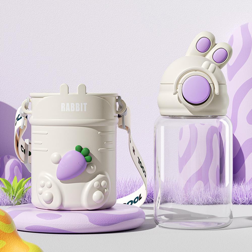 

600ML Cartoon Bunny Kids Water Bottle With Straw Leakproof Anti-falling Portable Plastic Cup For Children Drinkware 680ML