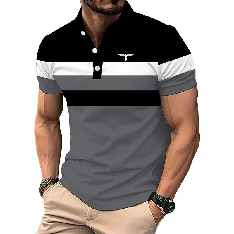 Men's summer casual short-sleeved sports shirts, men's polo shirts, spell colors, figure-hugging lapel shirts
