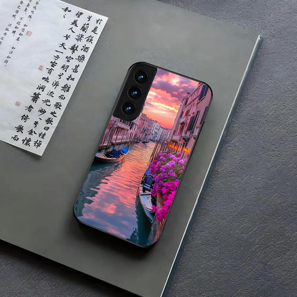 Water City Venice Phone Case For Samsung S24, S25 22,30,,Note20,Ultra,Lite,Ultra,5G,Plus,FE Black Cover