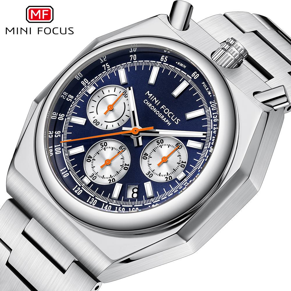 MINI FOCU Men's Multifunctional Quartz Retro Watch with Pulse Meter and Steel Band, Model 0601G