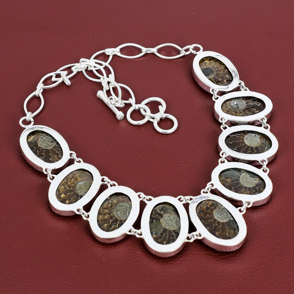 Ammonite Fossil Gemstone Necklace 925 Sterling Silver Necklace Handmade Jewelry Adjustable Chain Necklace Designer Necklace Gifts For Mother