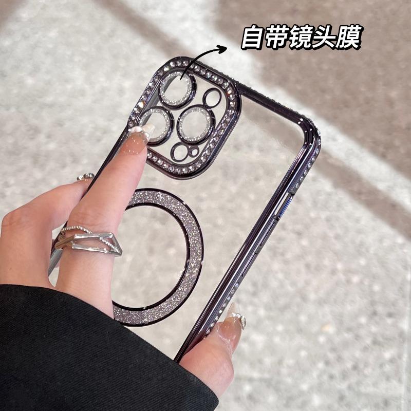 Klarer Bling-Kristall-Handyhülle Für iPhone 16 15 14 13 12 11 Pro Max Plus Für Magsafe Magnetisches Kabelloses Laden Linsenfolienabdeckung