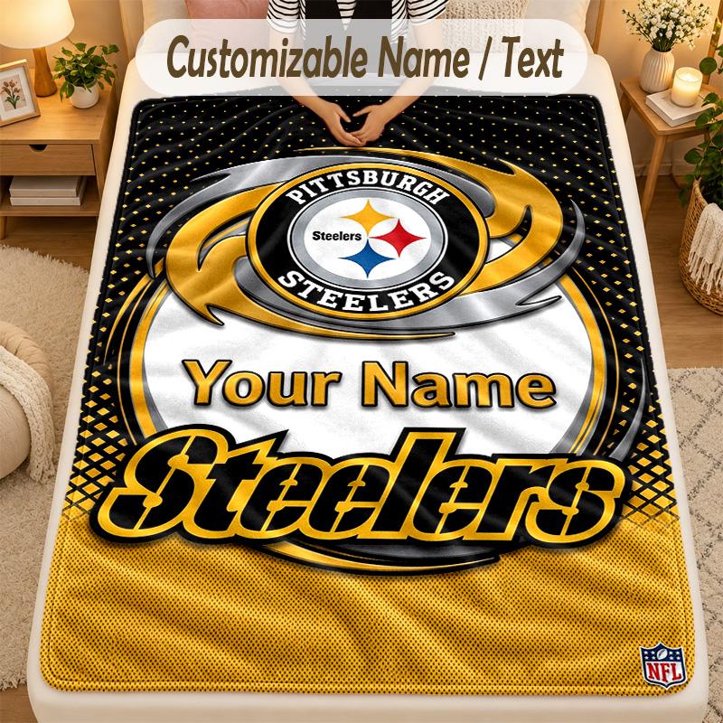 Flannel BlanketPittsburgh Steelers Custom Name Text Personalized Soft Warm Throw Blanket Home Decor Gift