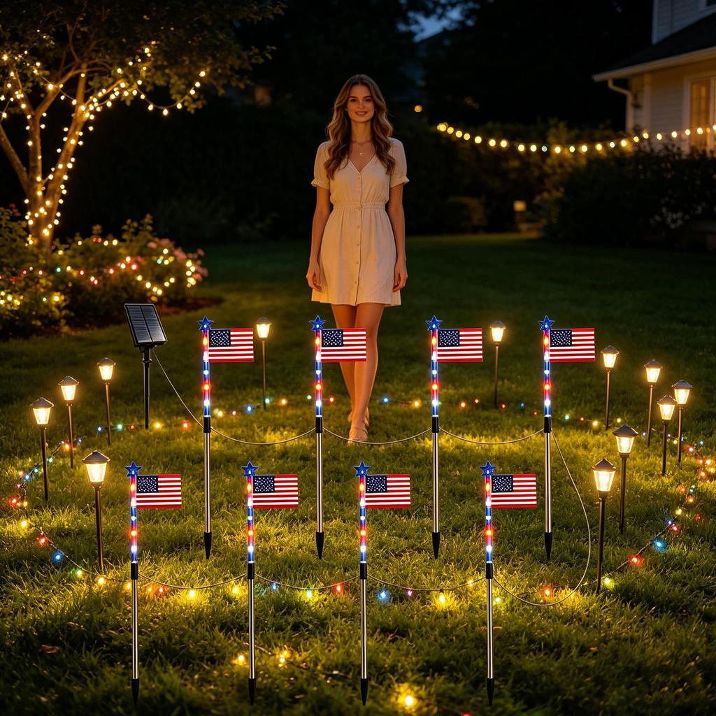 Outdoor Solar Pathway Light Dusk To Dawn Waterproof 8-Effect Solar Flag Lights for Yard Patio Driveway Backyard Homeowners