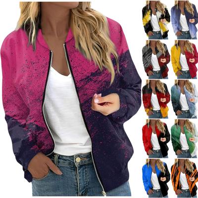 Women's Outerwear Print Long Sleeve Casual Zipper Tops Cardigan Shirt Slim Jacket For Women