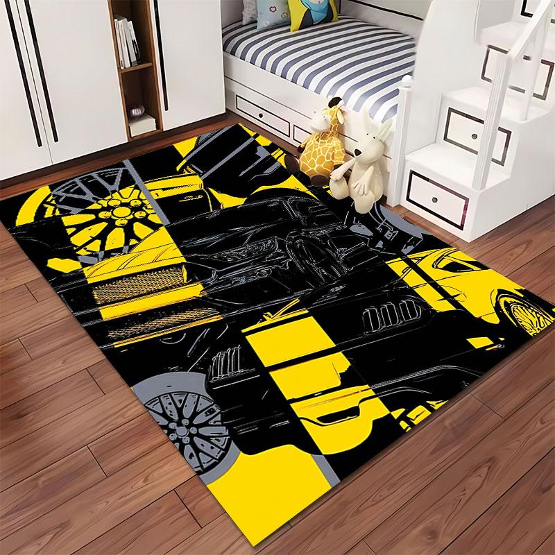 Retro Sports Car Yellow Design Suitable As a Non-slip Mat for the Living Room or Bedroom Sofa