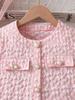 Mädchen Rosa Jacquard Cardigan & Schleifenkragen Kleid Zweiteiliges Herbst-Set