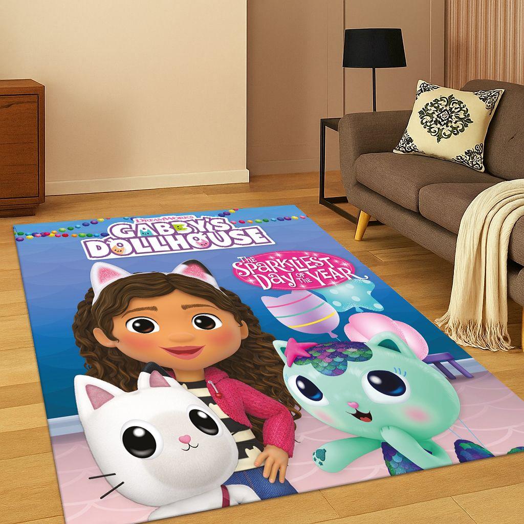 Cute Gabbys Dollhouse Cartoon Girl Carpet Rug for Bedroom Living Room Sofa Doormat Home Decor,Kid Game Area Rug Non-slip Gift