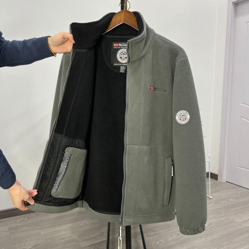 Mens Thick Fleece Lined Winter Jacket With Stand Collar Multiple Pockets Loose Fit Warm Outerwear Cold Weather