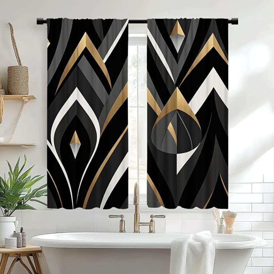 2PCS Digital Printed Curtains, Geometric Rhythm Pattern, Blackout Door Curtain All Seasons Christmas Halloween Valentine Decor