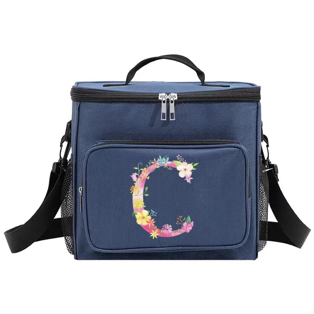 Lunch Box Cooler Organizer Case Thermal Handbag Waterproof Outdoor Travel Shoulder Lunch Bag for Men and Women Pink Pattern
