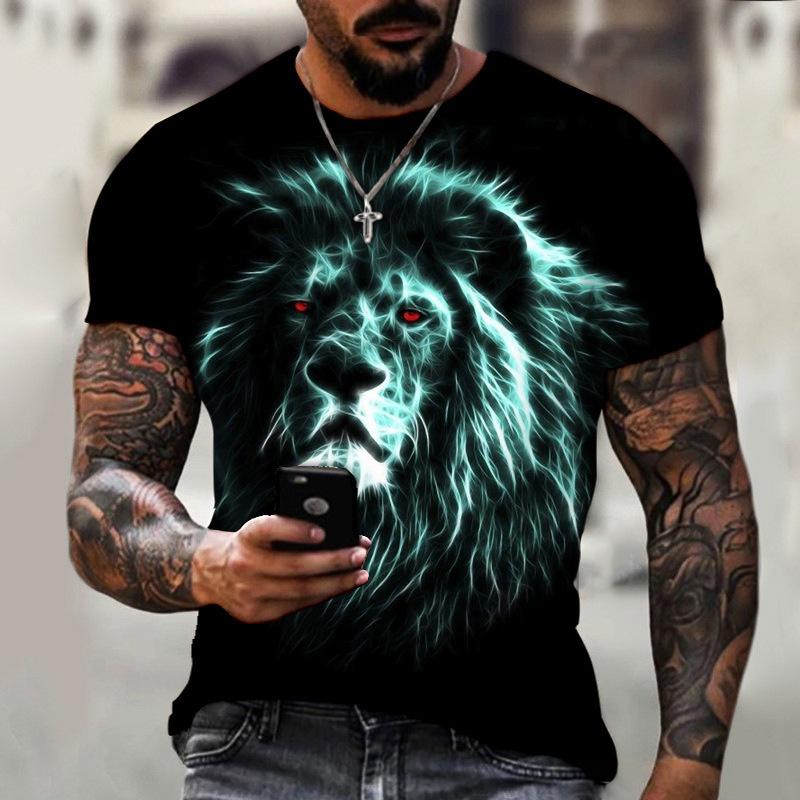 Tamanho Grande XXS-6XL Harajuku Dos Homens Camiseta 3D Leão Estampa Nova Moda Verão Roupa De Rua Gola Redonda Manga Curta Blusa