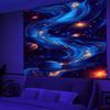 Ultraviolet cosmic vortex luminous tapestry, indoor mood to create atmosphere, psychedelic luminous art, bedroom decoration