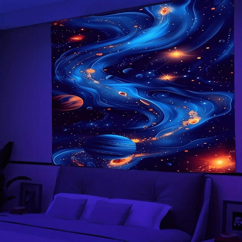 Ultraviolet cosmic vortex luminous tapestry, indoor mood to create atmosphere, psychedelic luminous art, bedroom decoration