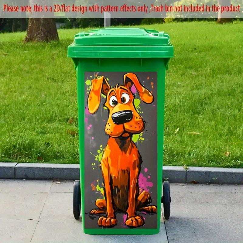 1pc 2D Flat Cartoon Dog Garbage Bin Sticker Self-Adhesive Colorful Animal Themed Design Kitchen Home Decor Trash Can for Outside