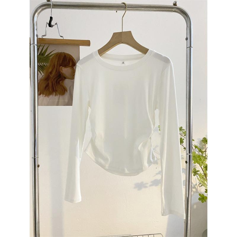 Irregular card waist pleated long-sleeved top spring slim-fit Spice Girl style shirt women's undershirt