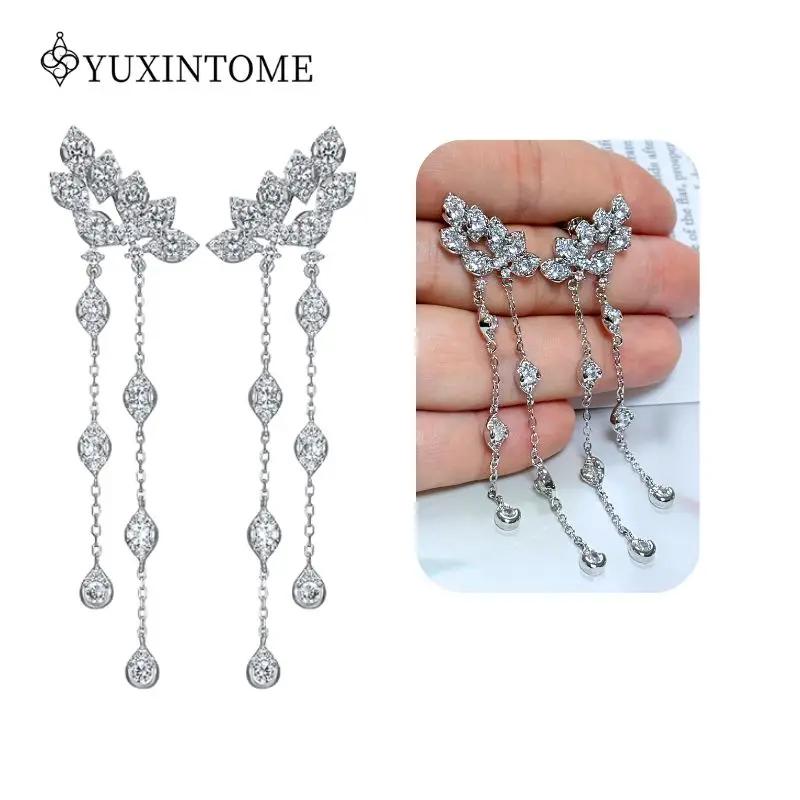 925 Silver Ear Needle Crystal White Zircon Silver Series Tassel Drop Earrings Luxury Fashion Party Jewelry Accessories