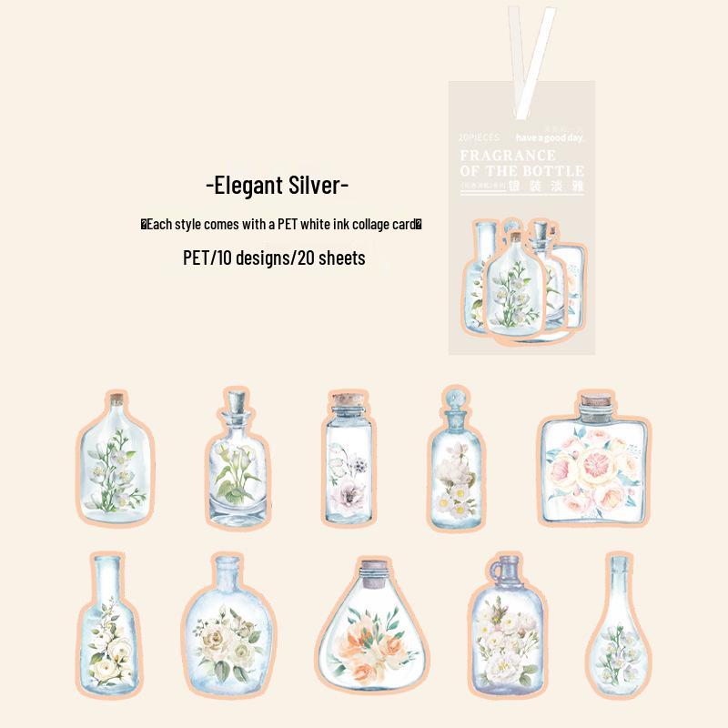 A Beautiful Day PET Stickers: Watercolor Flower Bottles Series, Journal Base Material - 6 Styles