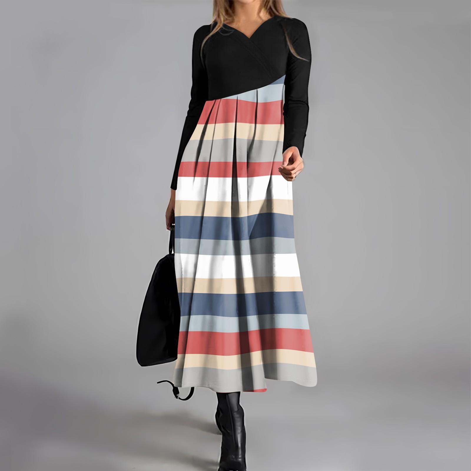 

Женское повседневное платье с V-образным вырезом и длинными рукавами, свободное и объемное платье с принтом S розовый