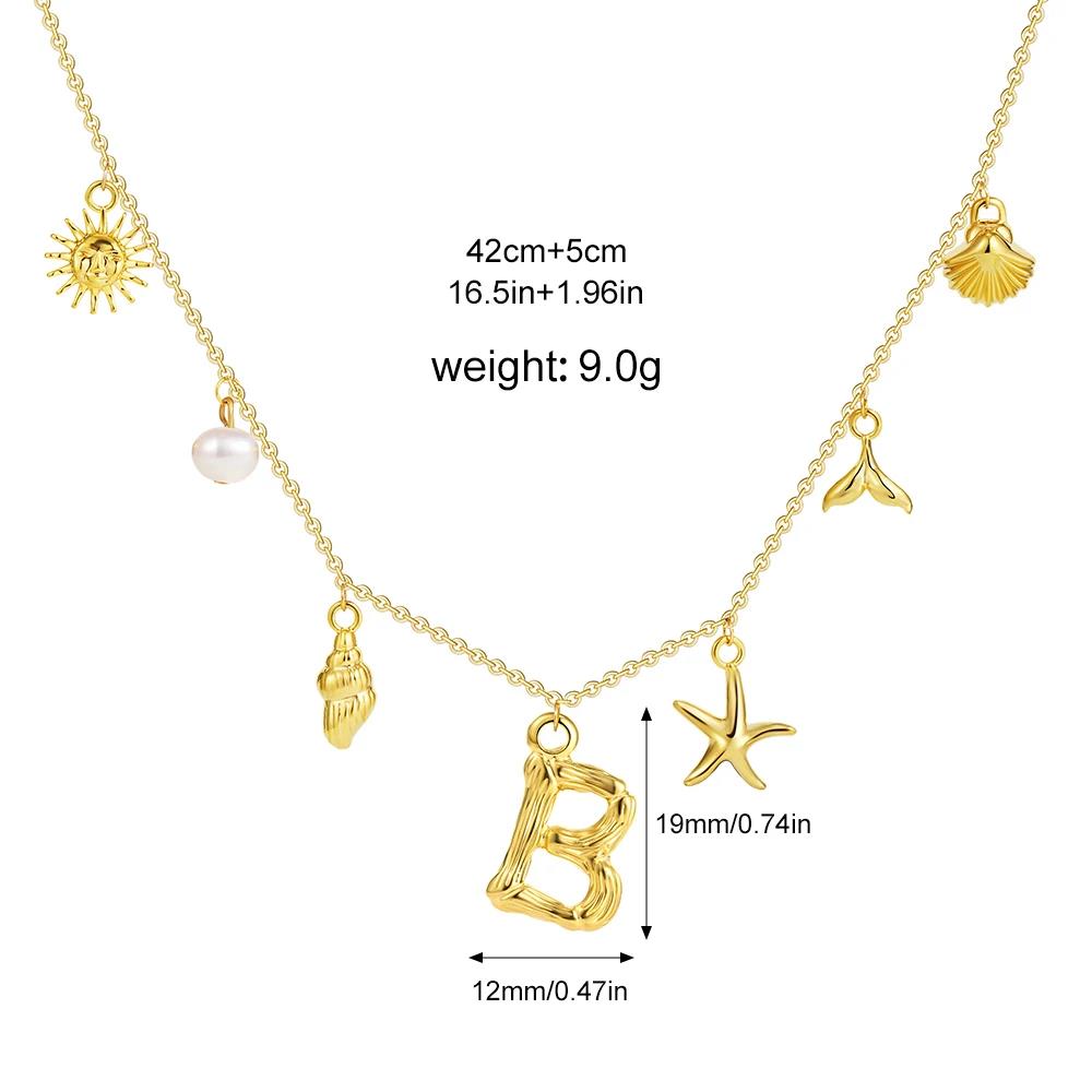 Boho A-Z Initial Letter Pendant Necklace Gold Color Beach Shell Starfish Pearl Necklace Women's Charm Jewelry Party Gift