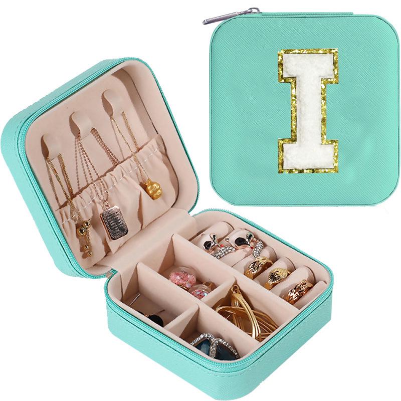 Large Capacity Jewelry Box for Stud Earrings and Rings - Portable Leather Storage with Letter Design
