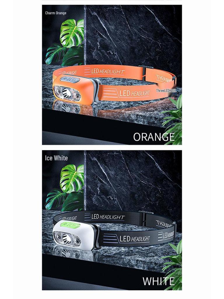 USB Rechargeable LED Headlamp with Wave Sensor - Waterproof for Fishing & Camping