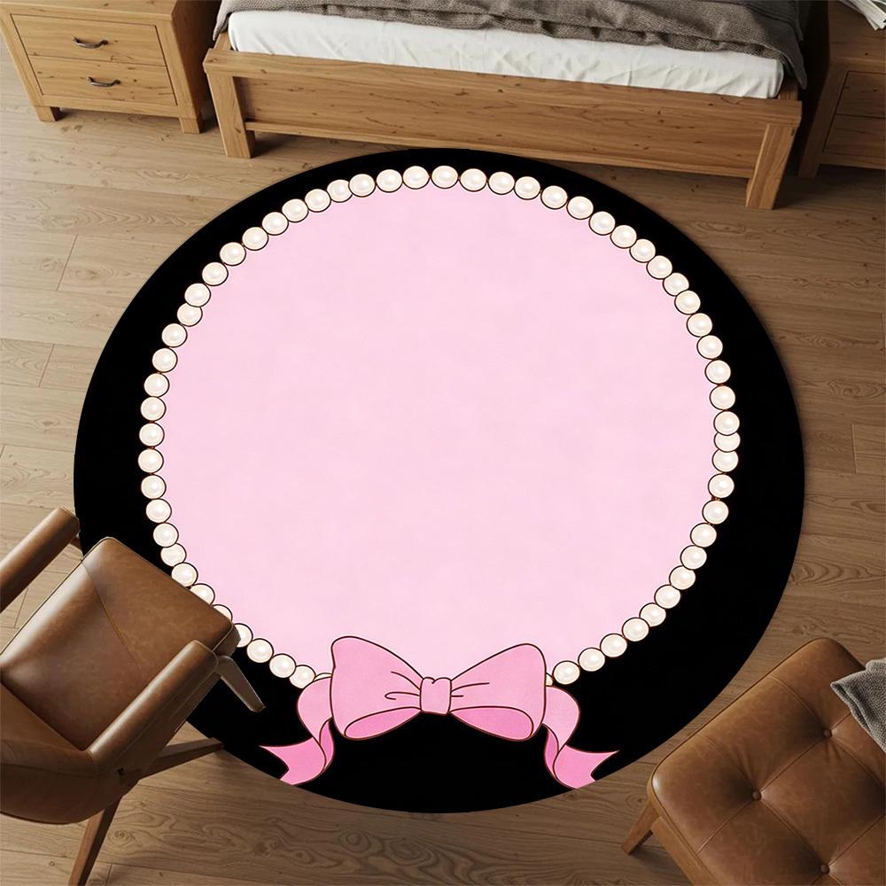 1pc Pearl Bow Round Chair Mat Office Area Rug - Non-Slip, Floor Mat for Office, Bedroom, and Indoor Decor P127219