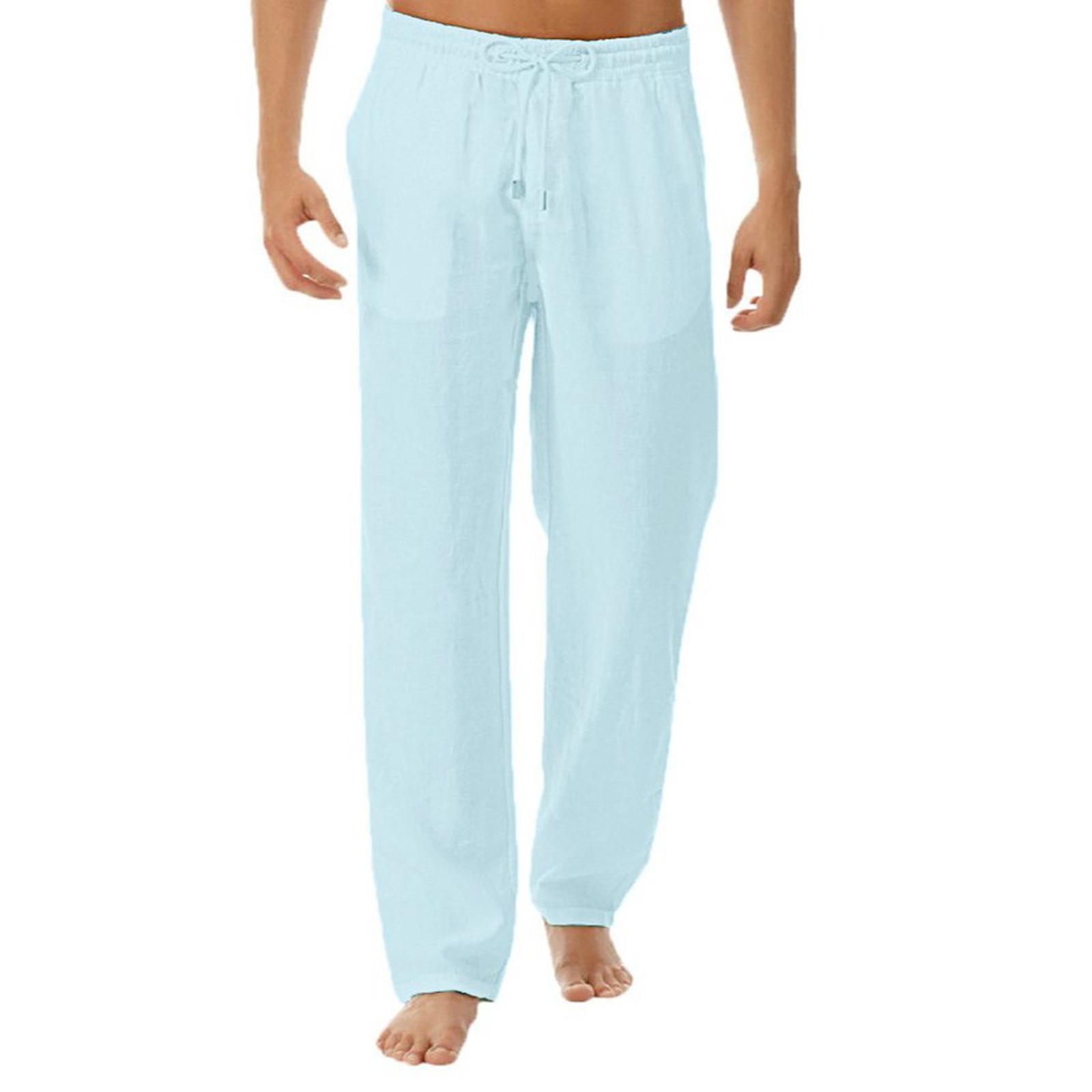 

Мужские летние минималистичные и модные брюки из хлопка и льна M синий