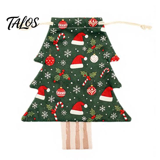 Snowflake Pattern Gift Holders Christmas Tree Shaped Drawstring Bags, Xmas Hanging Treat Sacks, Flannel Decorations Holiday Candy Small Storage