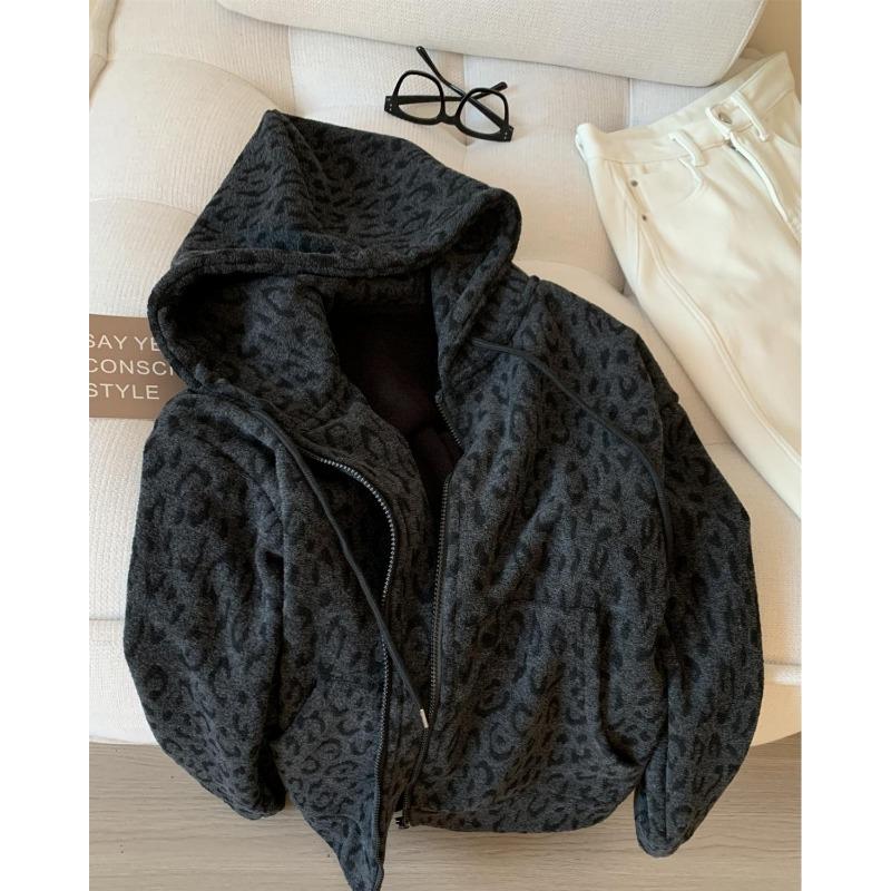 Coats for Women Jacket Autumn Winter Leopard Thickened Velvet Windbreaker Women Loose Casual Coat