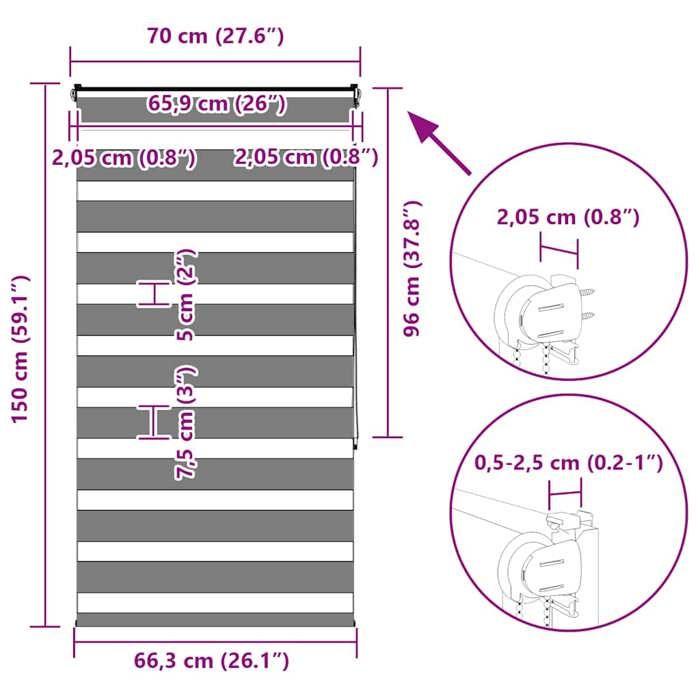 VidaXL Store zèbre blanc 70x150 cm largeur du tissu 65,9 cm polyester, store à enrouleur zébré, store zébré pour fenêtre, 4014749