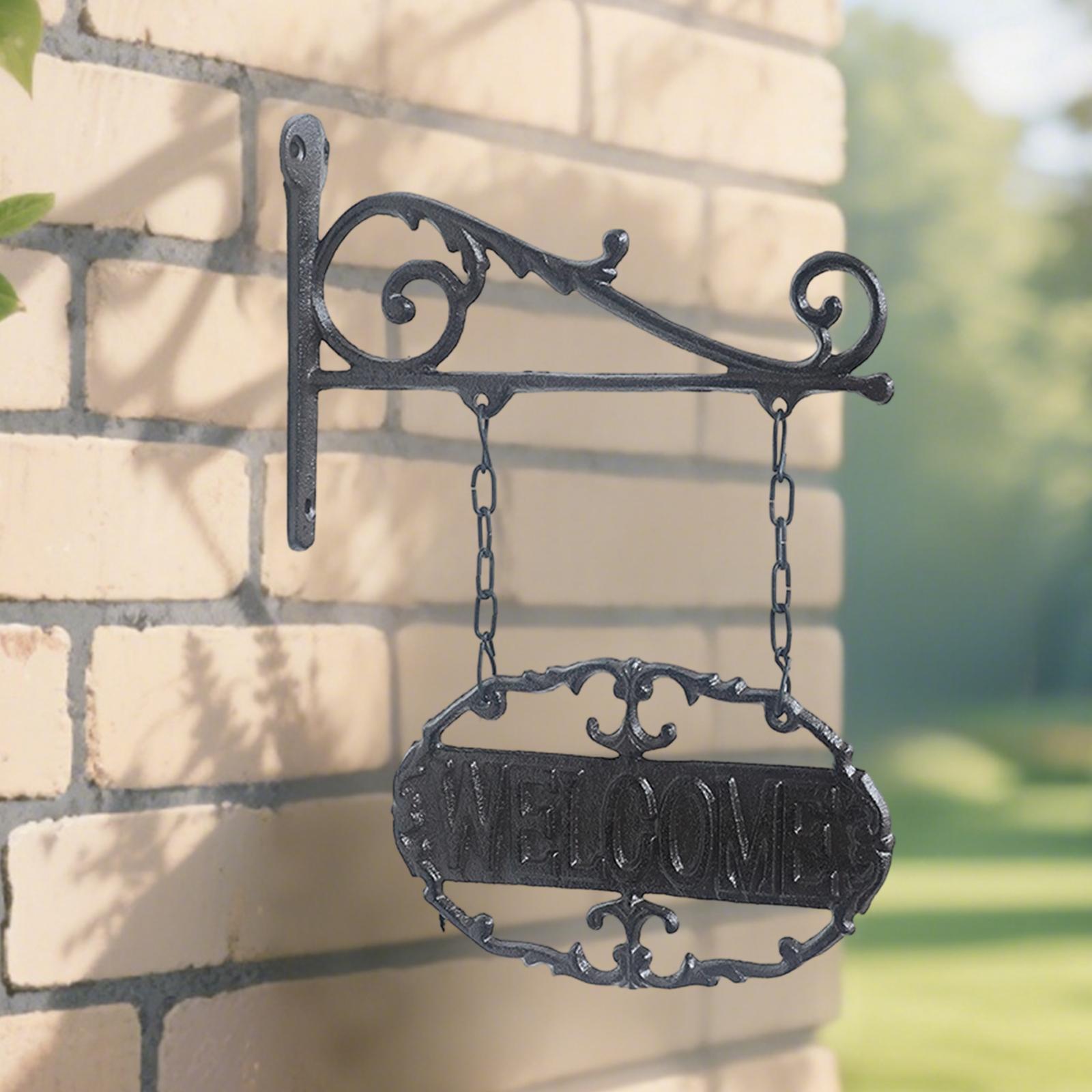 

Hanging Iron Welcome Sign Plaque Durable Metal Wall Decoration for House Exterior Porch Bar Shop Door Plate чёрный