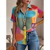 Summer 2025 Women Shirts Lapel Short Sleeve Abstract Cartoon Portrait Prints Blouses Fashion Casual Cute Cat Print Shirts Tops