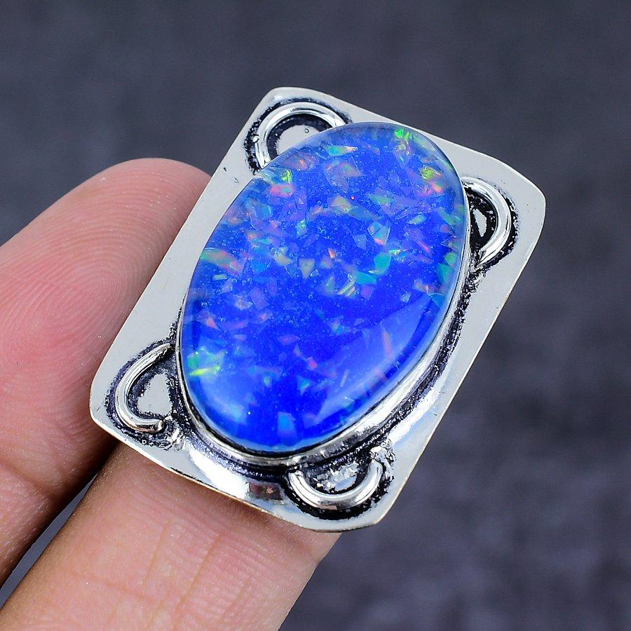 Natürlicher Blauer Triplett Opal Edelstein 925 Sterlingsilber Schmuck Ring Größe 6 V6g09