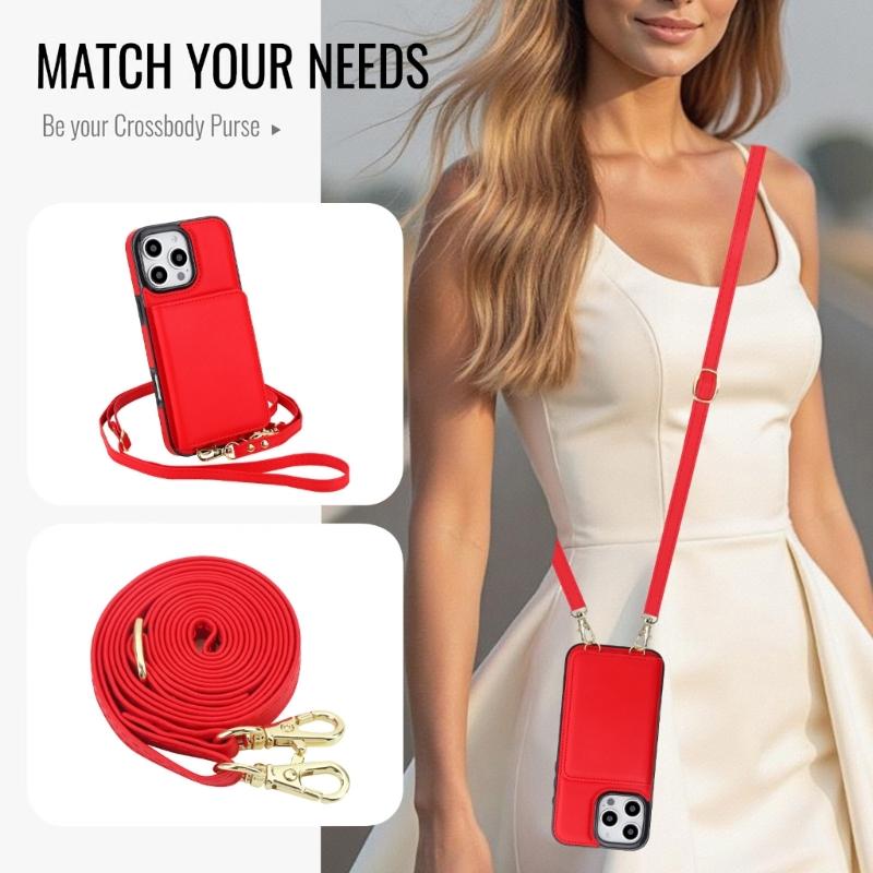 Magnetic Closure Cover for Phone 16 Series Kickstand Case with Card Holder Lanyard Shoulder Strap