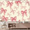 Pink Ribbon Bow Pattern Tapestry Wall Hanging Polyester Fabric Romantic Aesthetic Blush Decor Art for Bedroom Living Room Home D