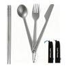 COOK'N'ESCAPE Titanium Cutlery Set [2mm Extra Thickness/High Strength] Camping Cutlery Chopsticks Spoon Fork Knife 4 Piece Set Storage Bag with