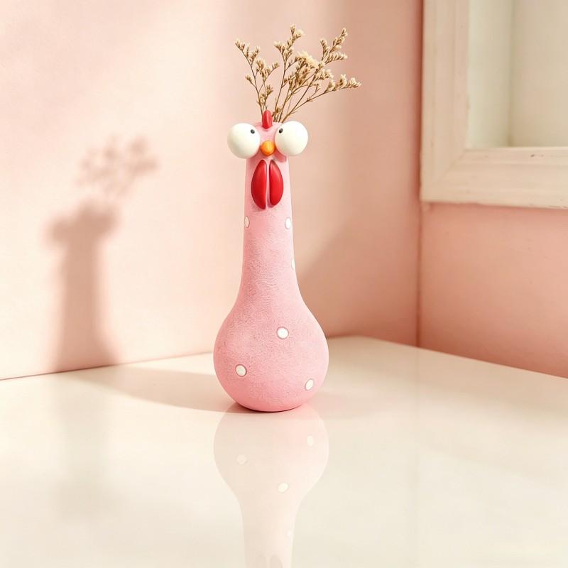Cute Long Neck Chicken Figurine With Eyes Resin Mini Vase Home Decor Entryway Dining Living Room