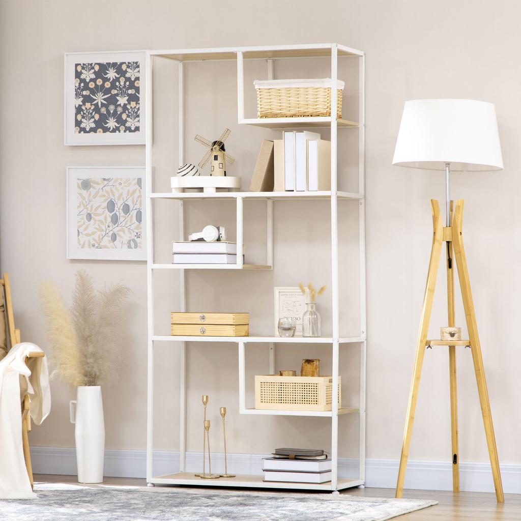Bookcase 7-Level Storage Shelf Steel Frame Industrial Style 83 X 34 X 180 Cm Oak