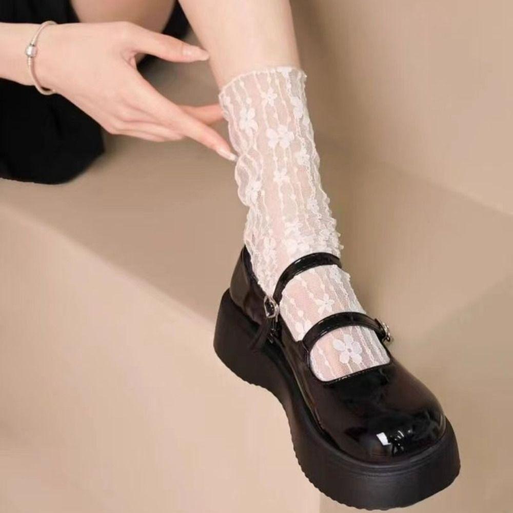 Fashion Transparent Mesh Flower Socks Thin Mid Tube Lace Sock for Women Breathable Ins Style Floral Tulle Socks Female