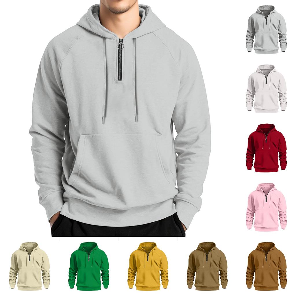 Men's Fleece Hoodie Casual Long Sleeve 1/4 Zipper Pullover Sweatshirts