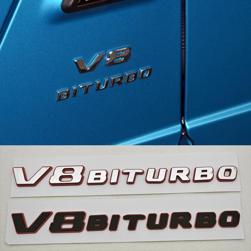 3D ABS Black Red Car Letters Logo V8 BITURBO Side Fender Badge Emblem Decal For Mercedes Benz AMG C63 E63S SL63 GLC63 G63 GLE63S