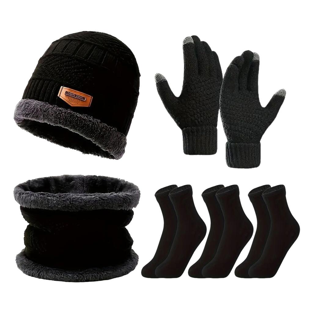 6-Piece Winter Warm Set with Hat Scarf Gloves Socks for Cold Weather Outdoor Activities Windproof Knitted Thermal
