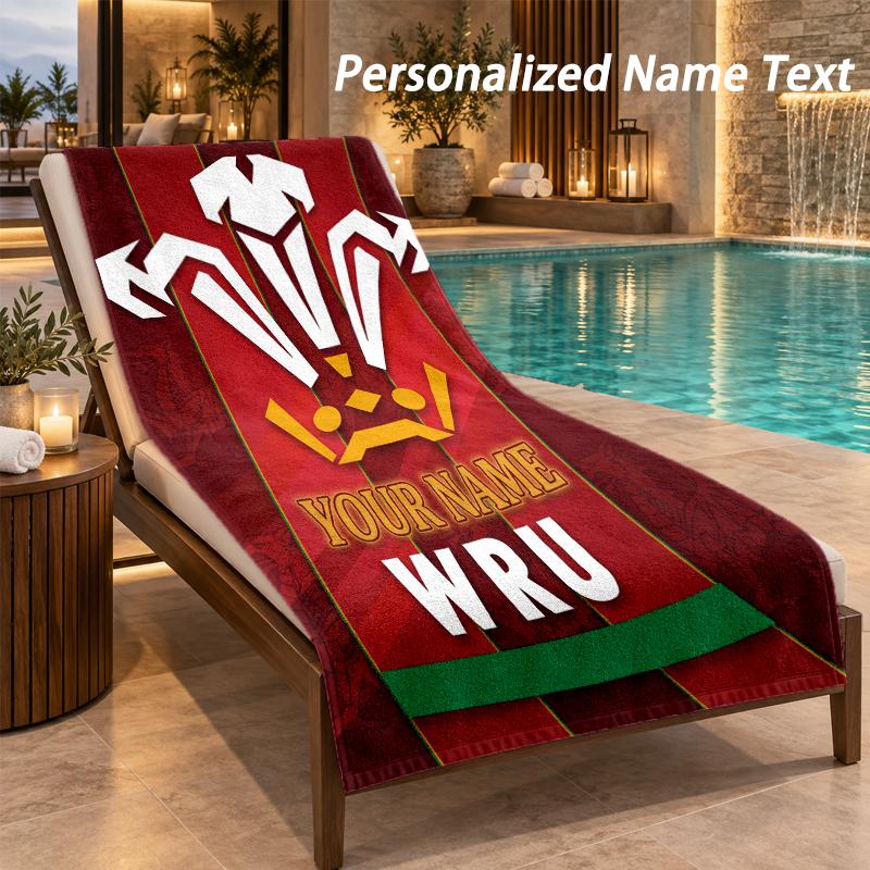 Custom Text Wales Rugby Print Beach Towel Large Towel For Home Bathroom Beach