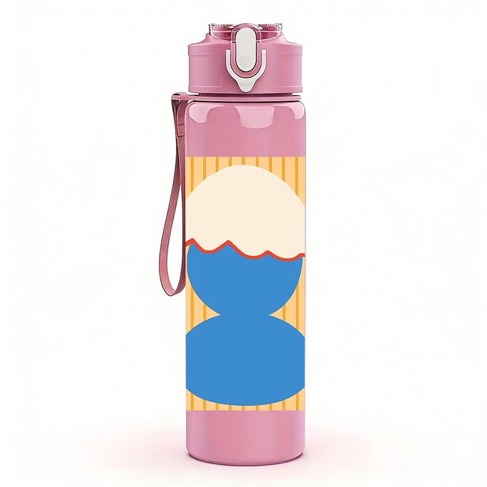 1PC Blue White Egg Simple Graphic 750ml Color Plastic Sports Water Bottle Leakproof Flip Straw Lid For Sports Office Home Use