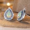 White Fire Opal Stud Earring Cute Blue Crystal Water Drop Stone Earrings For Women Trendy Silver Color Wedding Jewelry Accessory