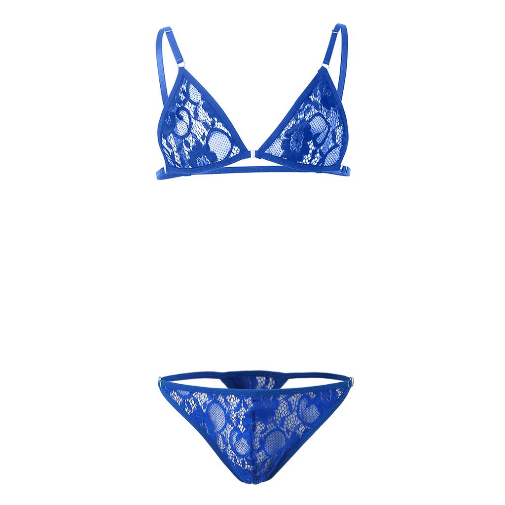 Plus Size Men's 2 Pieces Bikini Suit Gay Cross-Dressing Thongs Bra Lace Sexy See-Through Underwear Suit