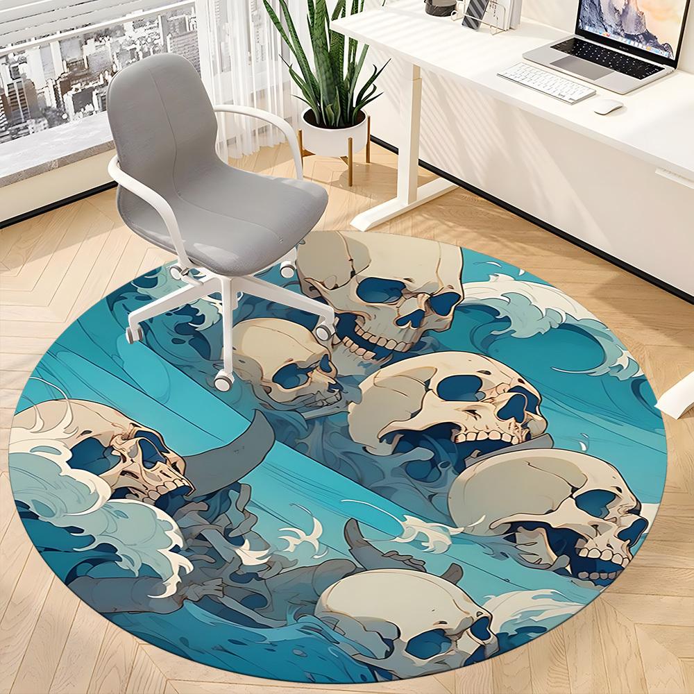 1PC Skulls Ocean Office Round Area Rug, Indoor Mat Suitable For Office, Under Office Chairs Bedroom Living Room Home Decor, Room Deco 036